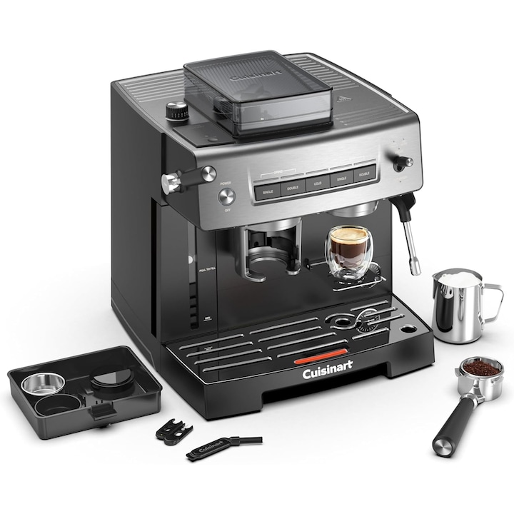 Espressor, 1500W, 220V, control precis al temperaturii, 1320ml, usor de curatat, compatibil cu o varietate de tipuri de cafea, 11x24x31cm, negru