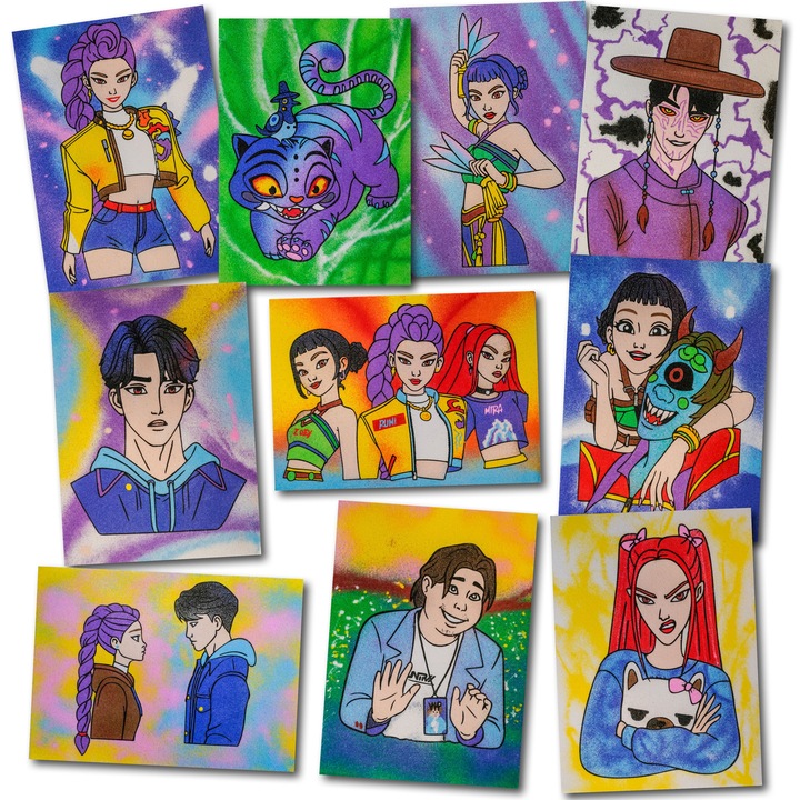 Set Pictura cu nisip colorat K-pop Pack, 10 planse, 14 culori, +6 ani