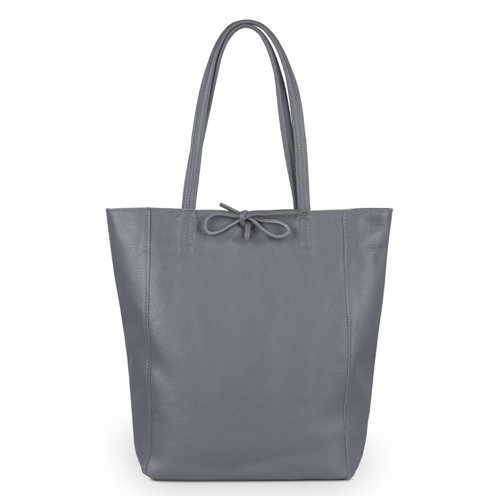 Geanta de dama, Piele naturala, Vera Pelle, Corda Black, Negru, Gri antracit