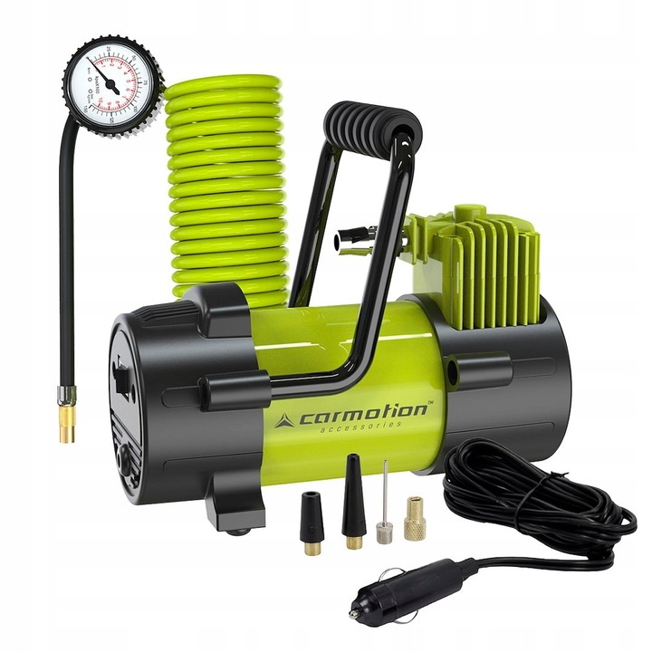 Compresor de aer CARMOTION 12 V, 10 BAR, furtun spiralat 400 cm