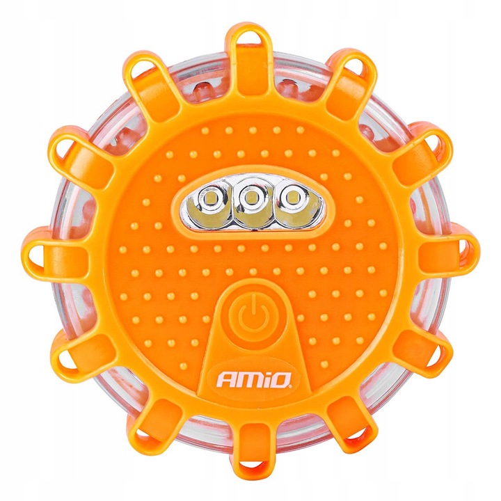 Lampa de semnalizare portabila AMIO, 12 LED-uri portocalii, IP67, functie lanterna, alimentare 3xAAA