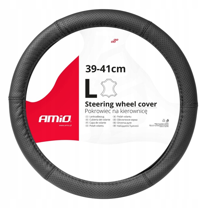 Husa din piele pentru volan, AMIO, L, 39-41cm, ergonomic, montaj usor