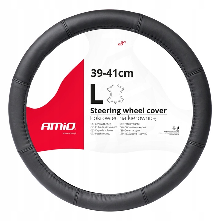 Husa din piele pentru volan auto AMIO, dimensiune L 39-41cm, montaj usor, forma ergonomic