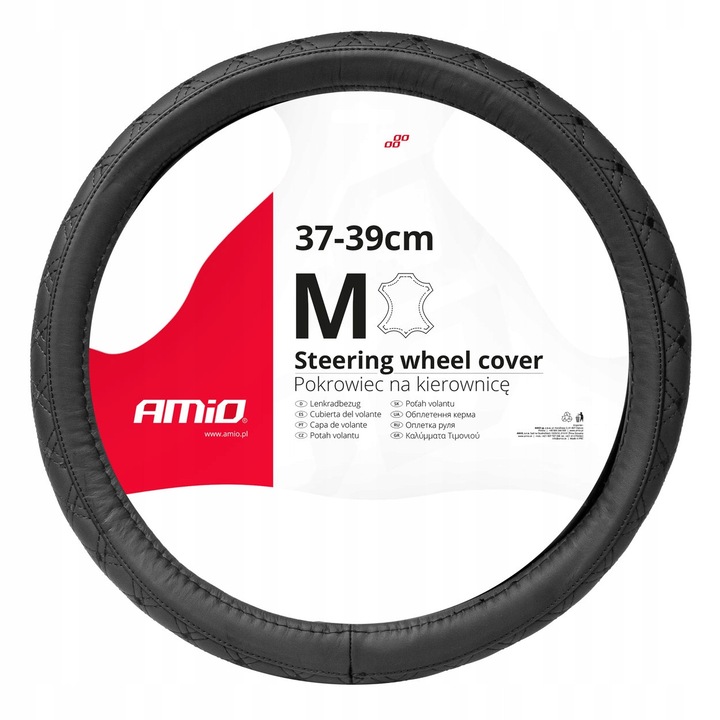 Husa din piele pentru volan, AMIO, M, 37-39cm, ergonomic, montaj usor