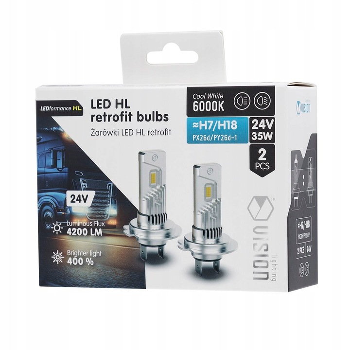 Becuri LED VISION H7/H18 HL 24V 35W 4200 lm 6000K set 2 bucati