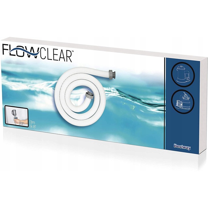 Tömlőkészlet 38mm, Bestway, 300cm, fehér, szűrőszivattyúkhoz és medence kiegészítőkhöz