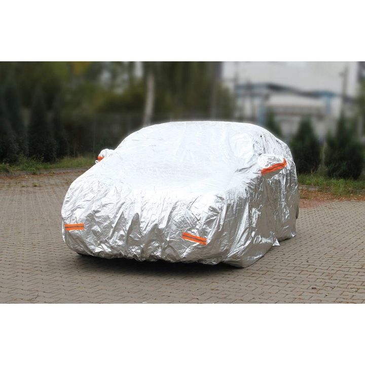 Husa auto, M, 430x165x120cm, material rezistent, 6 benzi reflectorizante, multicolor
