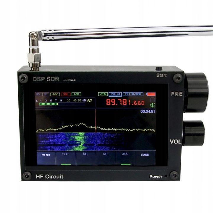 Receiver DSP SDR experimental 50kHz-200MHz, display 3.5", acumulator 2000mAh, dimensiuni 100x70x31mm