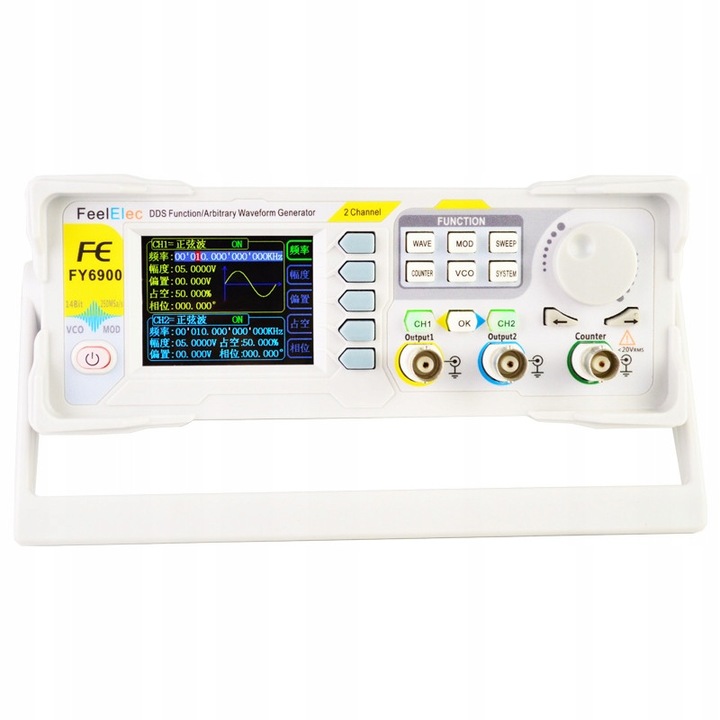 Generátor DDS 60MHz, FeelElec FY6900-60M, 2 csatornás, 200x180x70mm, készlet BNC és USB kábelekkel