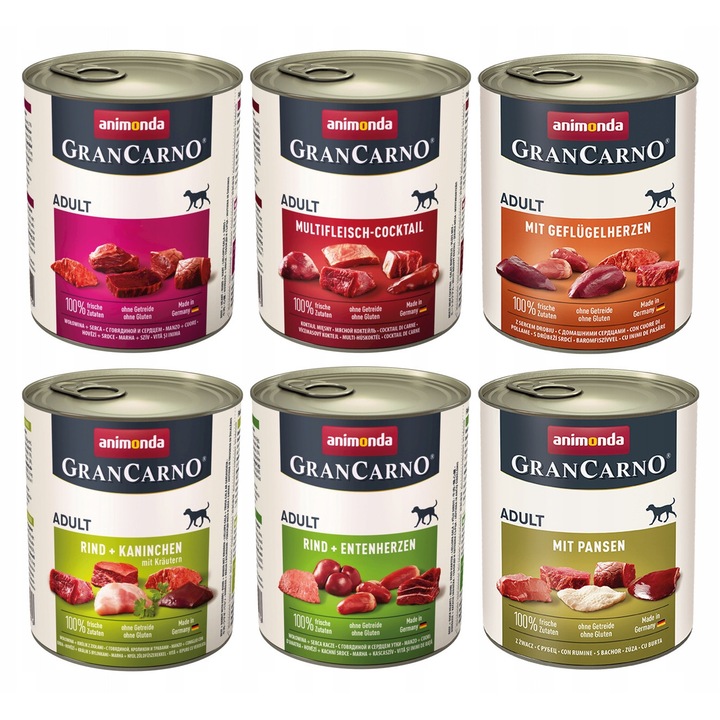 Hrana pentru caini, Animonda GranCarno Adult, set mix 6 arome cu organe, 6x400g