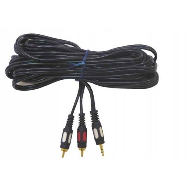Cablu audio Jack 3,5mm - 2 RCA, Bowi, 5m, miez de cupru, conectori placati cu aur