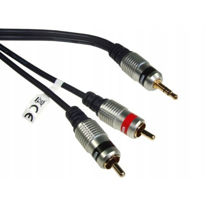 Jack 3,5mm - 2RCA digitális kábel 15m, Bowi, fém, aranyozott, 5mm méret