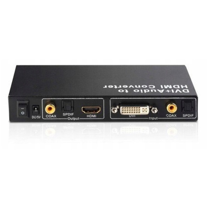 Convertor DVI+Audio la HDMI Bowi, suporta rezolutii 1080p, 2K, 1920x1200, 5W, 5"x1"x4"