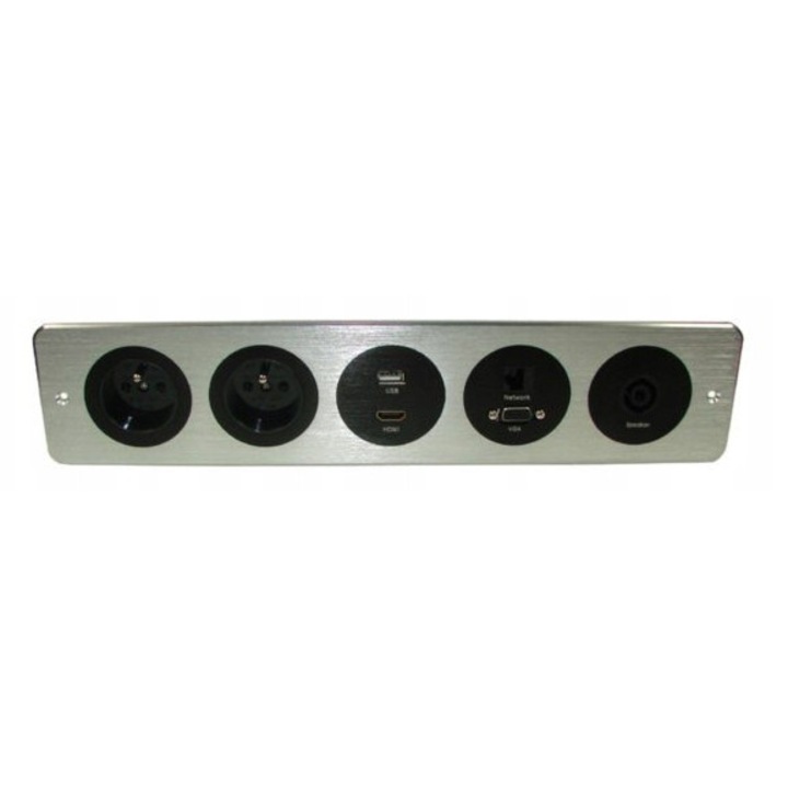 Hub-uri Cova 2*230V 1*USB 1*HDMI 1*VGA 1*RJ45, argintiu