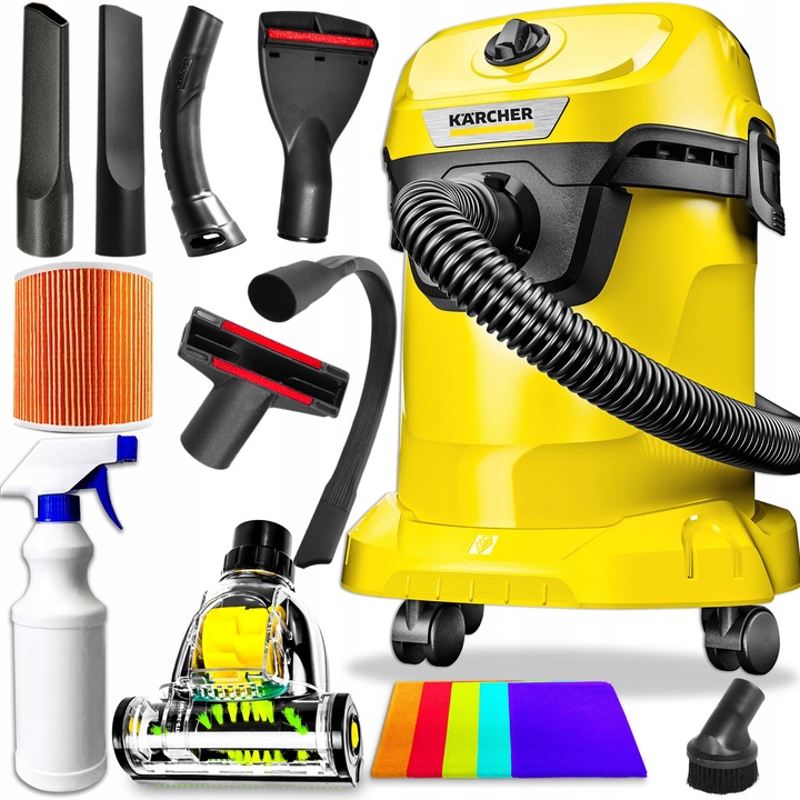Aspirator universal Karcher WD3, 1000W, 15L, functie de suflare, galben, set complet