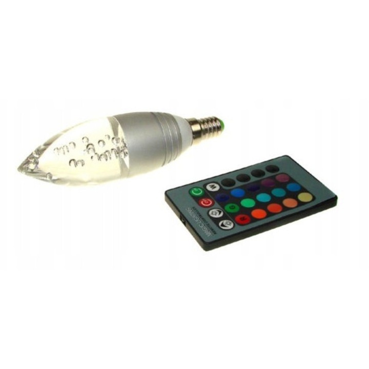 Bec LED Offa E14 3W RGB cu telecomanda, BOWI, argintie, 39x137mm