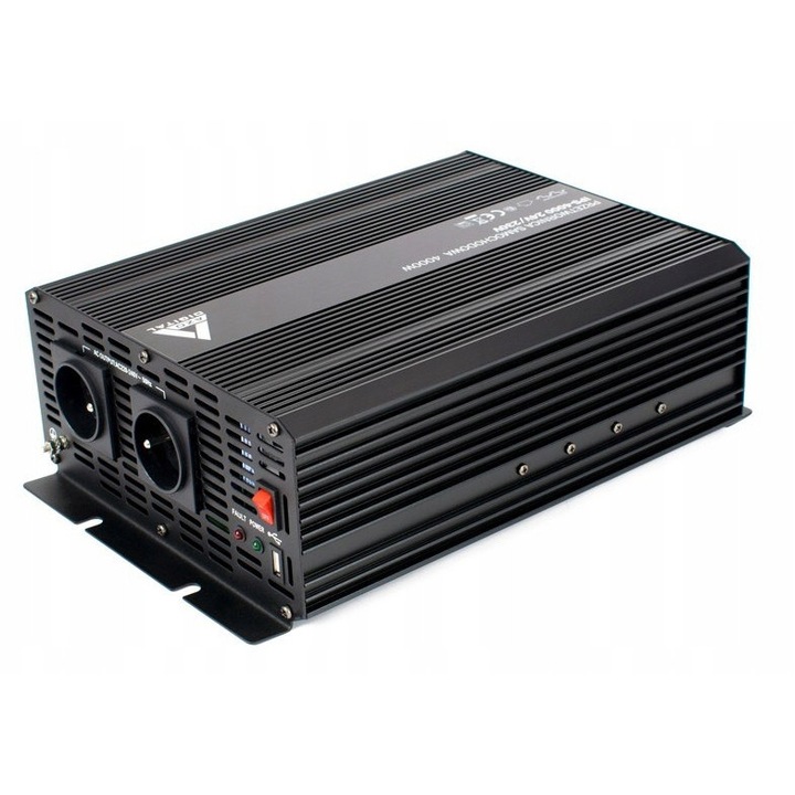Inverter AZO IPS-4000 4000W, 230VAC, 22/30VDC, 2 db 230V aljzat, USB, 345x230x108mm
