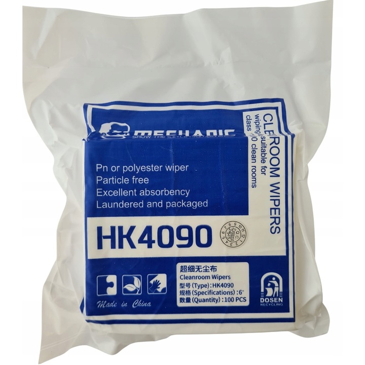 Servetele antistatice fara praf Mechanic HK4090, 15x15cm, set 100 bucati