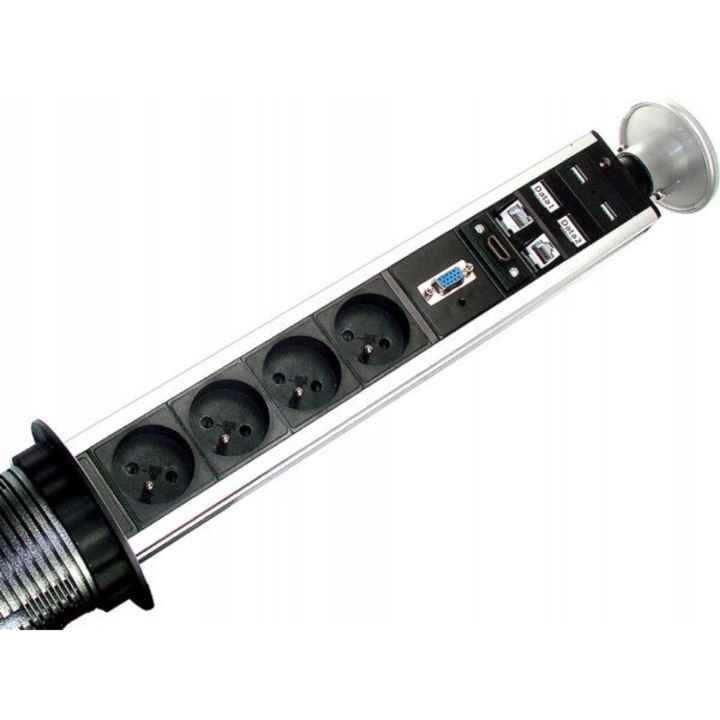 Port de alimentare birou, 4 guri, HDMI, USB, VGA, RJ45, alb, 375x375x90mm