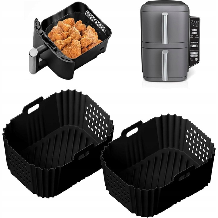 Set 2 accesorii silicone pentru friteuza Ninja Double Stack XL 9,5L, 19x14x7cm, negru