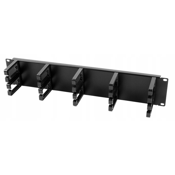 Kábelrendező 2U, 10 tartó, fém, műanyag, 19", fekete