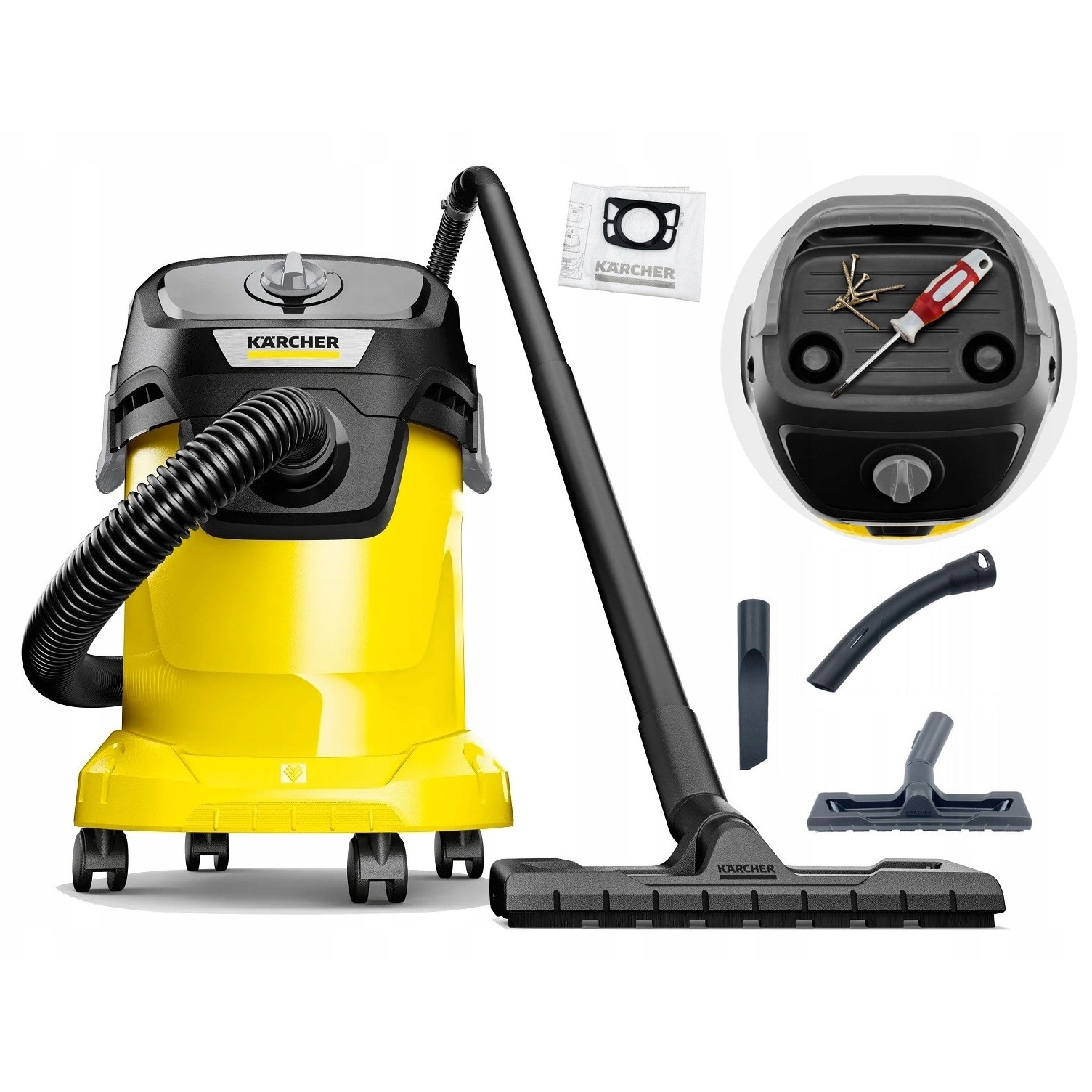Aspirator Karcher WD3, 1400W, 17L, functie de suflare, negru, set cu manusi de protectie