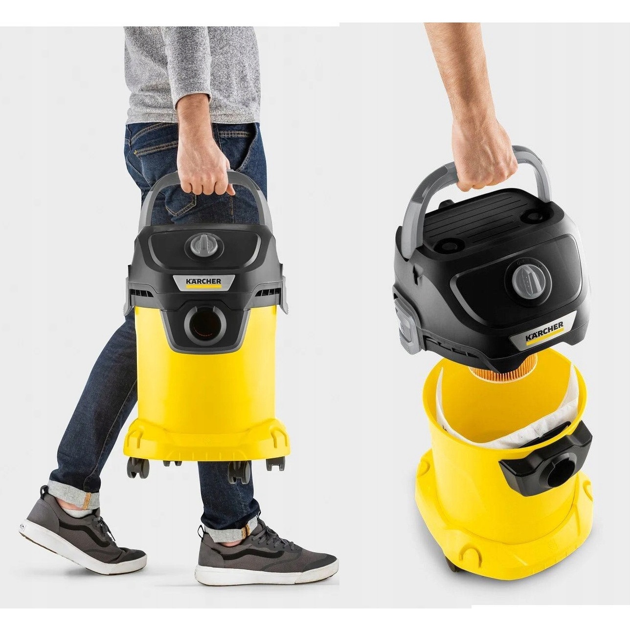 Aspirator Karcher WD3, 1400W, 17L, functie de suflare, negru, set cu manusi de protectie
