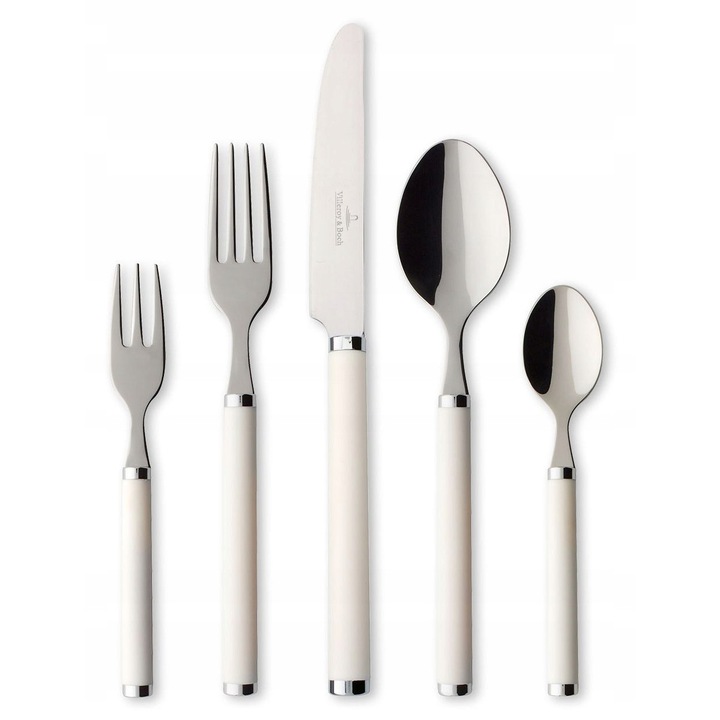 Set tacamuri Villeroy & Boch Play, 30 piese, inox, alb/silver, cu manere din plastic perlat