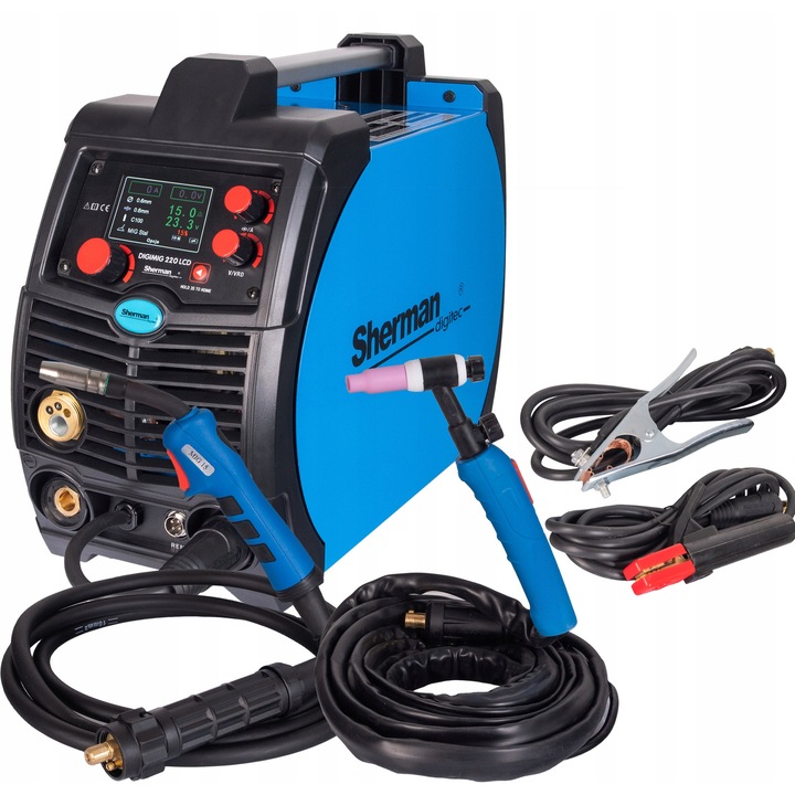 Aparat de sudura MIG/MAG TIG MMA Sherman DIGIMIG 220 LCD, 3 in 1, 40-200A, set complet, 450x220x380mm
