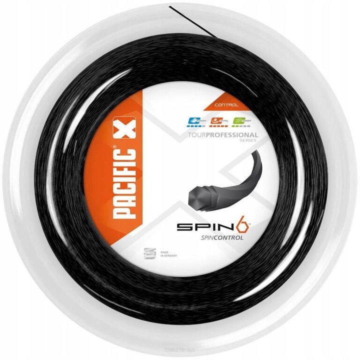 Tenisz húr Pacific Spin6 Control, fekete, 12m