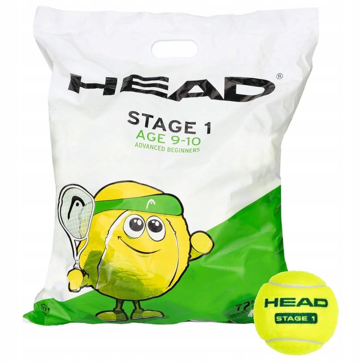 Mingi tenis juniori Head Stage 1, set 72 bucati, verde, pentru copii 9-10 ani