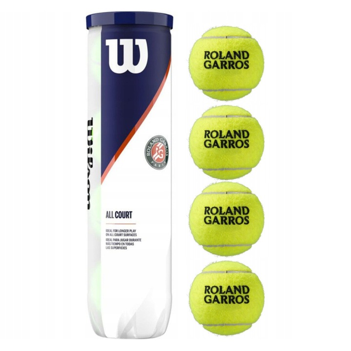 Mingi tenis Wilson Roland Garros All Court, set 4 bucati, rezistente, multicolor