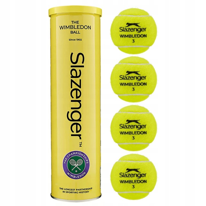 Mingi tenis Slazenger Wimbledon, set 4 bucati, tehnologie Tour Core, protectie Hydroguard, galben
