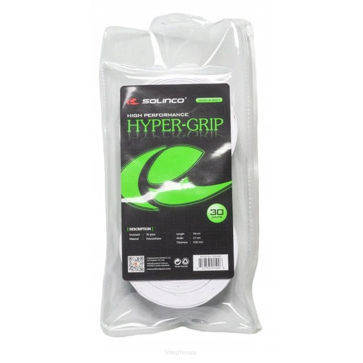 Overgrip Solinco Hyper Grip 30P, fehér, 30 darabos szett