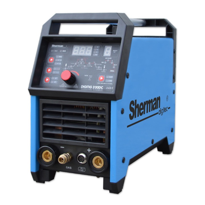 Set sudura Sherman DIGITIG 200DC, aparat TIG/MMA digital IGBT 200A TIG/180A MMA, butelie argon 8L, masca automata MAGNUM NOVA, reductor cu rotametru si pistol TIG, albastru, 1 set