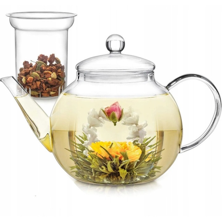 Üveg teáskanna 1,2L szűrővel, tűzhelyre, boroszilikát, elegáns, modern