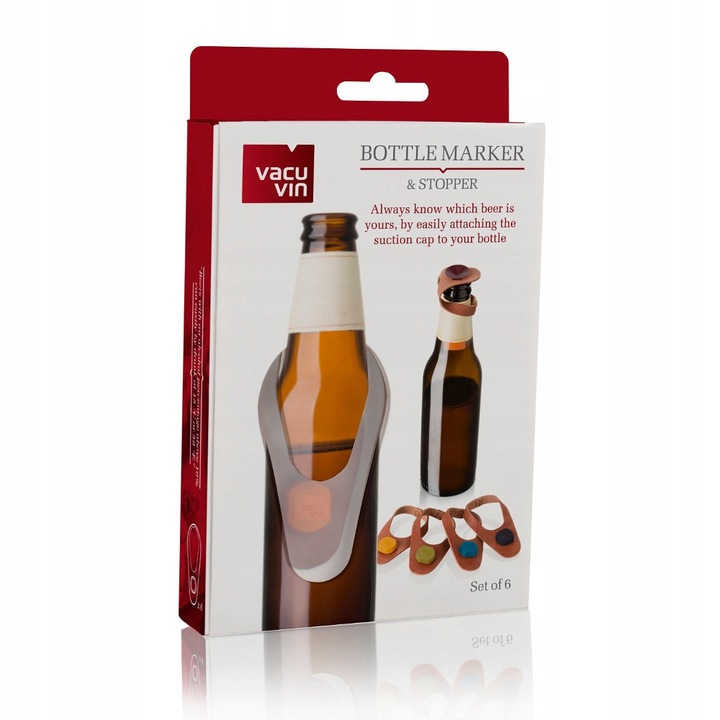 Set 6 marcatoare pentru sticle de bere cu dopuri, Vacu Vin, silicon, multicolor, 8x4,5cm