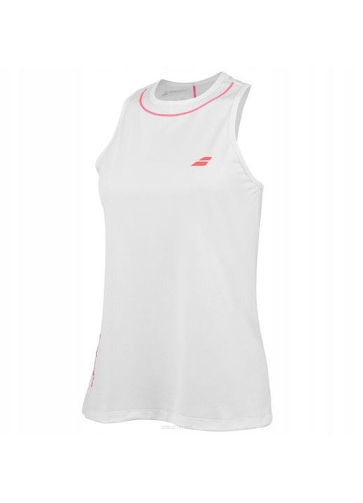 Maiou sport Babolat Strike Tank, alb/coral, uscare rapida, poliester-elastan, pentru femei