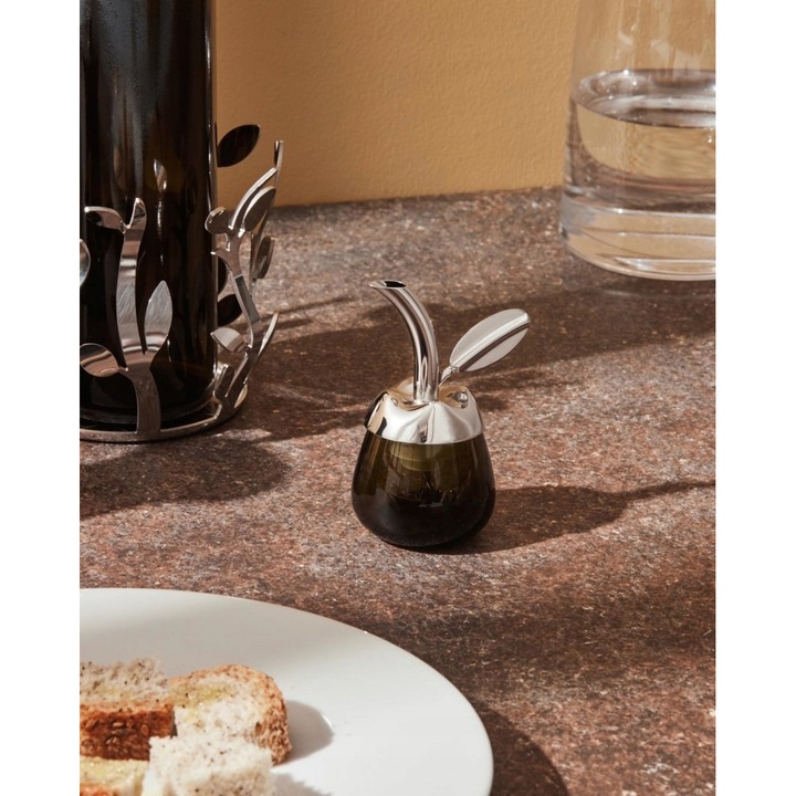 Диспенсър за зехтин Alessi Fior d'olio, зелено стъкло, неръждаема стомана 18/10, 6x8,5x5 см