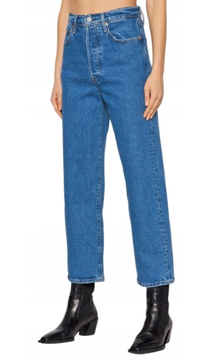 Blugi dama Levi's Ribcage Ankle, talie foarte inalta, picior drept, albastru, denim, W25-L31 US