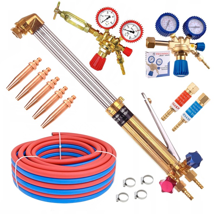 Set arzator cu gaz 450mm cu accesorii, 10m furtun, 5 duze, acetilen/propan