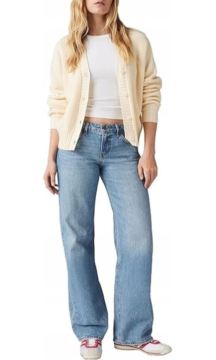 Pantaloni dama Levi's Low Loose, talie joasa, croiala lejera, denim de inalta calitate, albastru, W33-L32 US