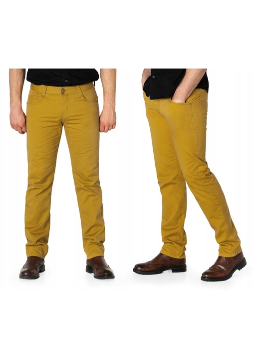 Pantaloni barbati Gemello Jeans, bumbac, mustar, croiala regular fit, 5 buzunare, pentru primavara-vara, 35 US