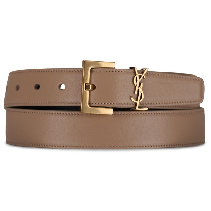Curea de piele pentru femei SAINT LAURENT Cassandre Logo bej inchis | MARIME 95