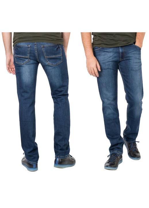 Blugi barbatesti HUNTER, Regular Fit, "used-look", bleumarin, bumbac cu stretch