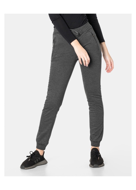Pantaloni sport dama, conici, cu mansete elastice, grafit, bumbac si poliester, 2XL INTL