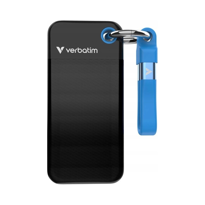 SSD extern Verbatim Pocket 1TB, USB Type-C 3.2 Gen 2, 10 Gbit/s, negru, albastru