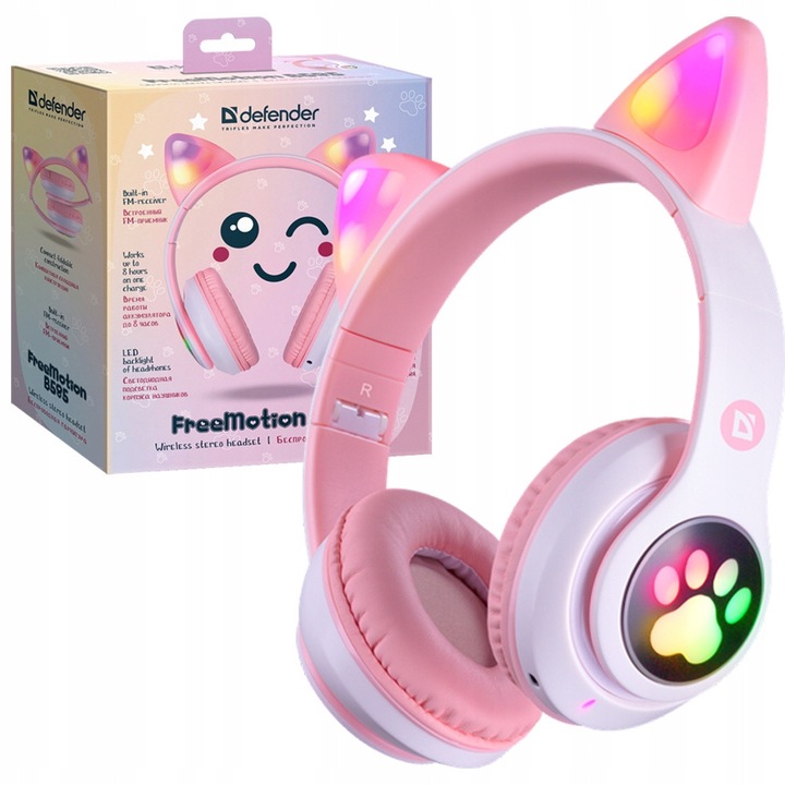 Casti wireless Defender FreeMotion B585, roz, cu microfon, Bluetooth, 8 ore autonomie, pliabile