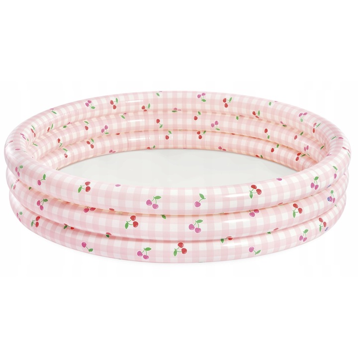 Piscina gonflabila Intex, roz, pentru copii peste 2 ani, set cu kit de reparare, model carouri si cirese
