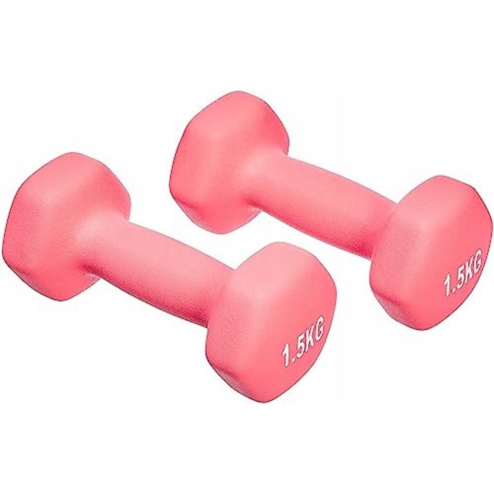 Set 2 haltere neopren 2x1,5kg, roz, pentru fitness
